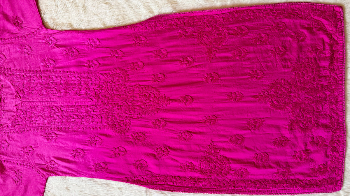 Haniya Rose Pink Ombre Chanderi Chikankari Kurta Bottom Set