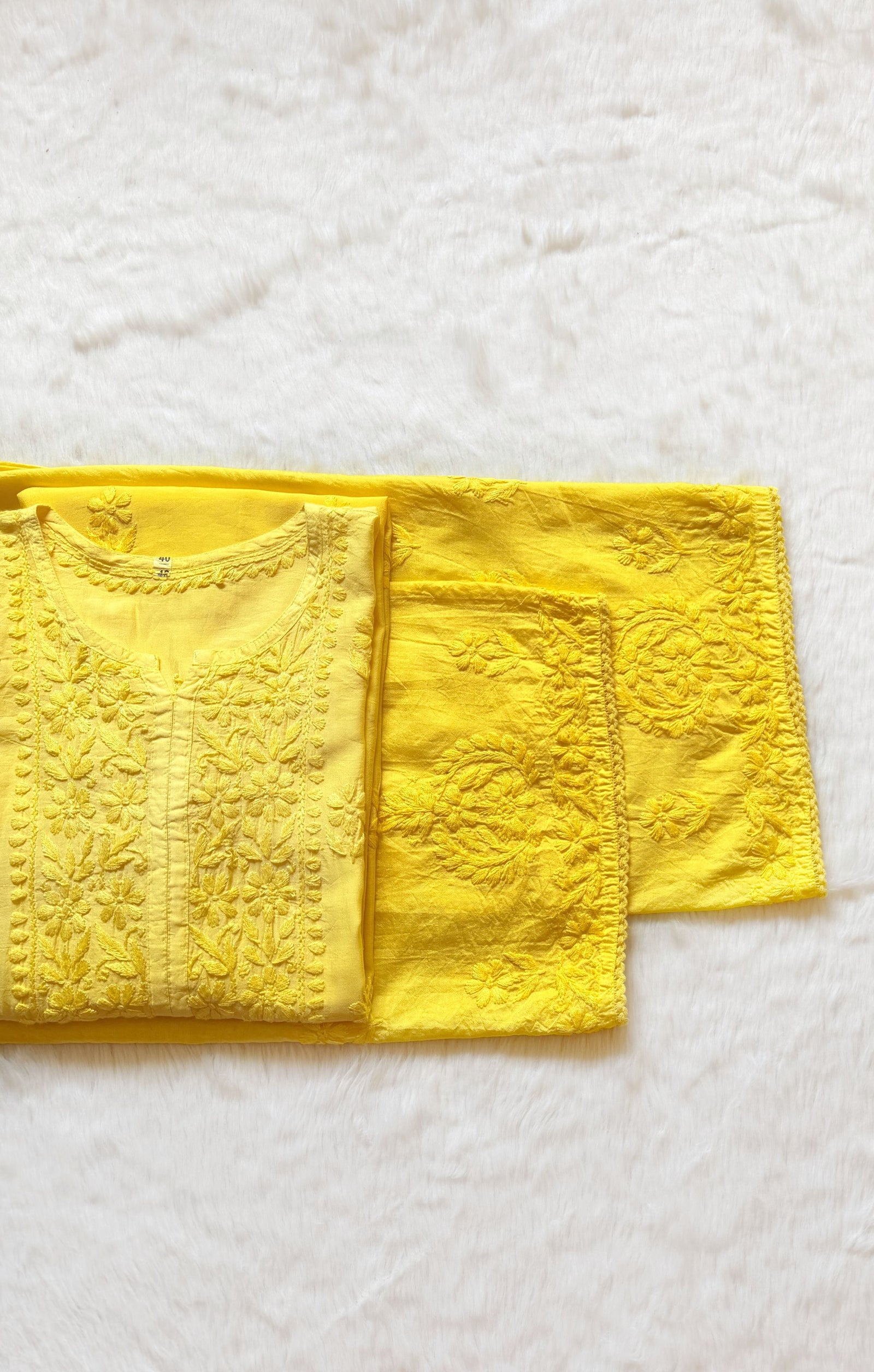 Haniya Yellow Ombre Chanderi Chikankari Kurta Bottom Set