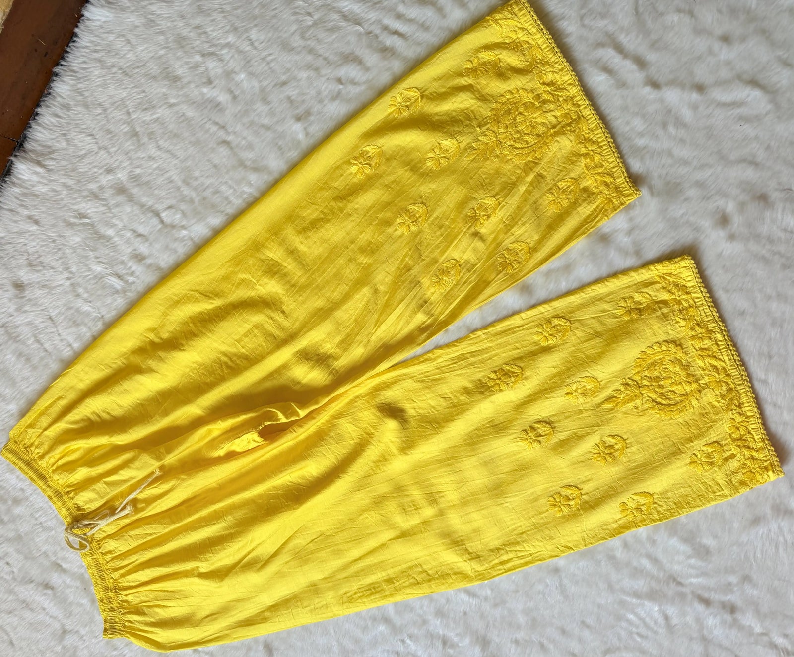 Haniya Yellow Ombre Chanderi Chikankari Kurta Bottom Set