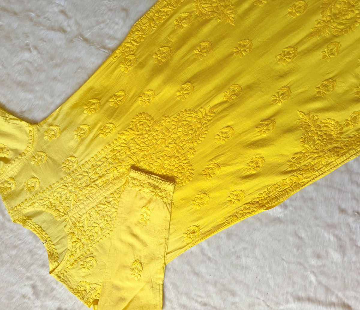 Haniya Yellow Ombre Chanderi Chikankari Kurta Bottom Set