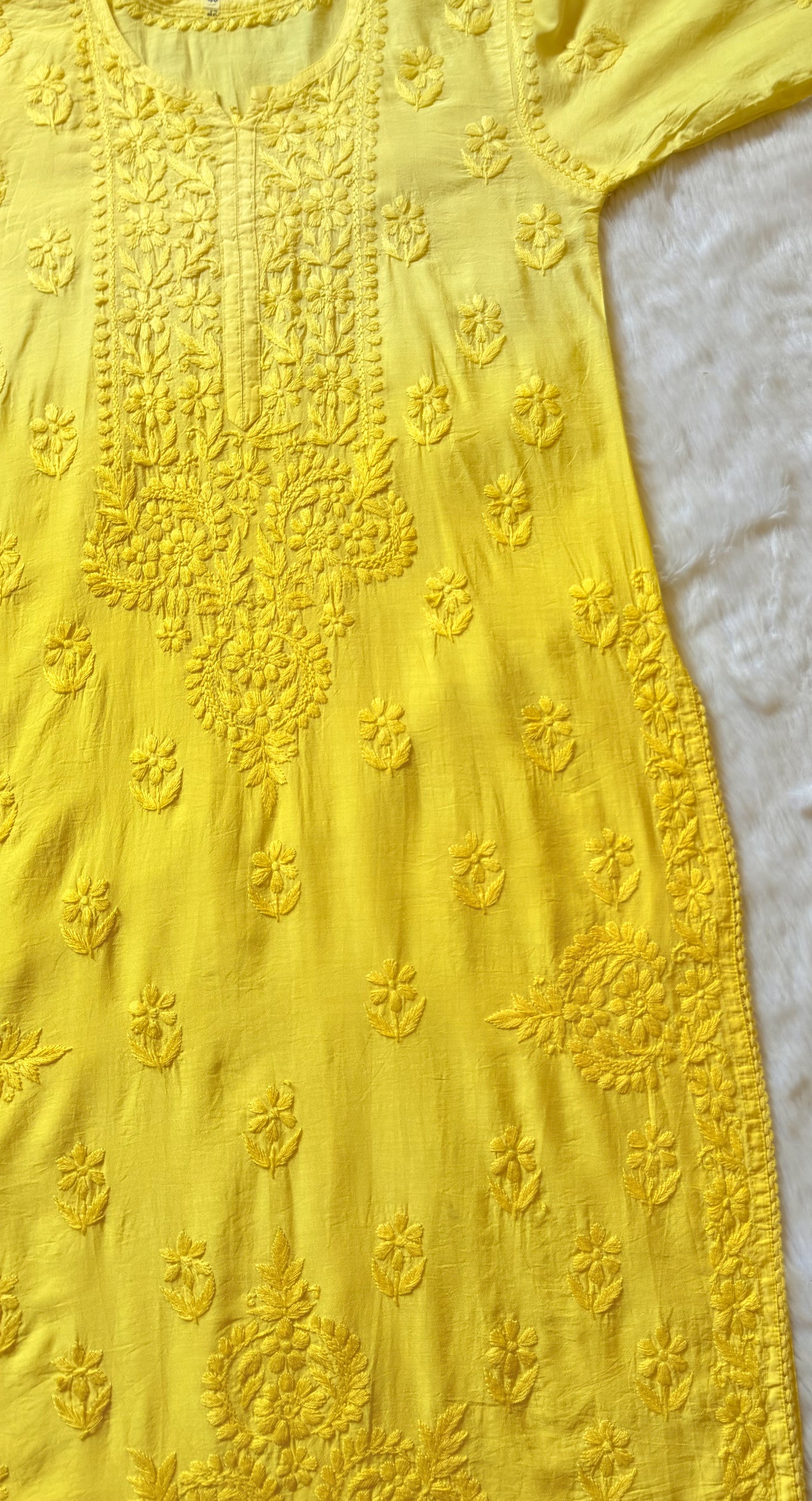 Haniya Yellow Ombre Chanderi Chikankari Kurta Bottom Set