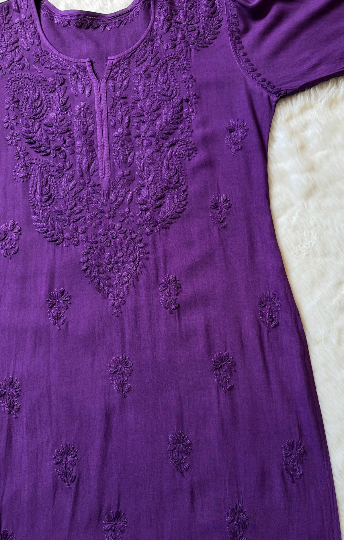 Haya Dark Purple Long Rayon Kurti with Chikankari Handwork