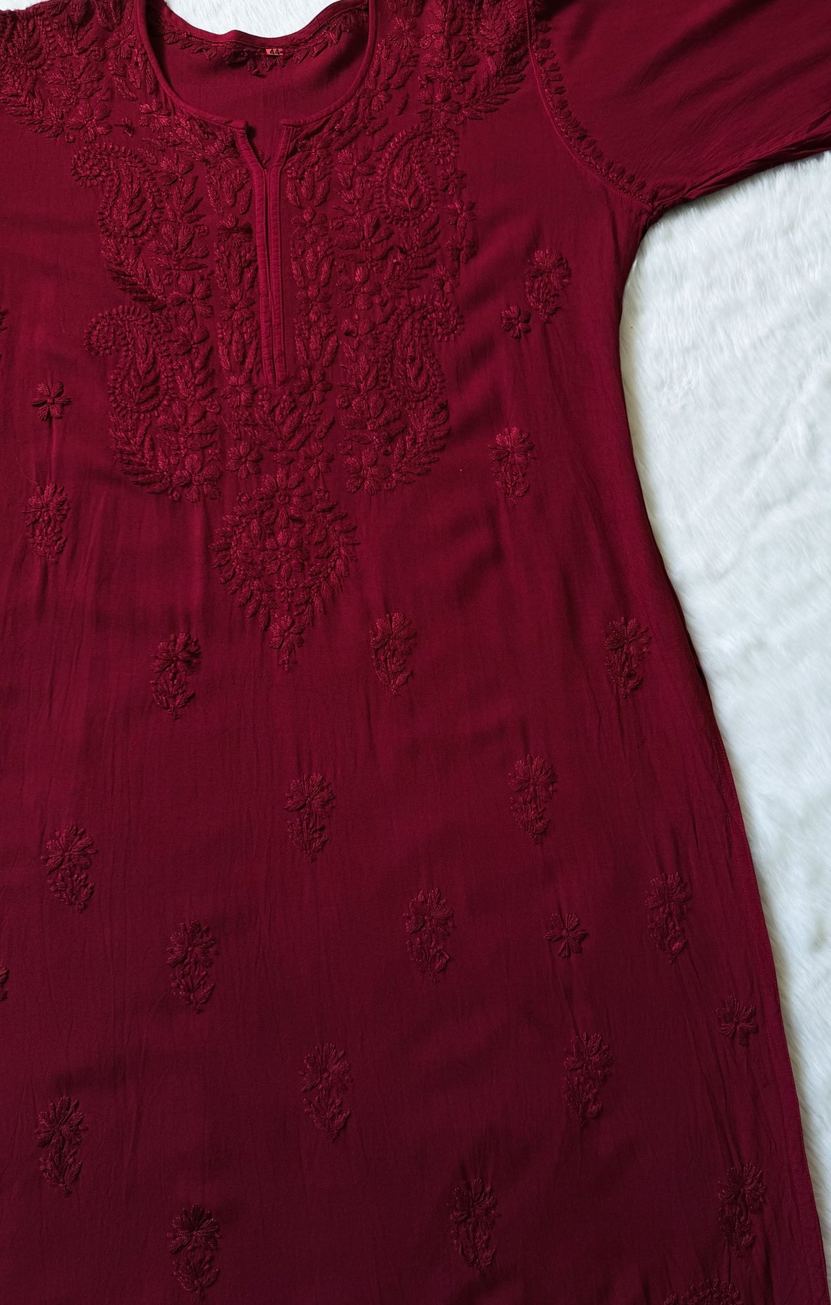 Haya Maroon Long Rayon Kurti with Chikankari Handwork