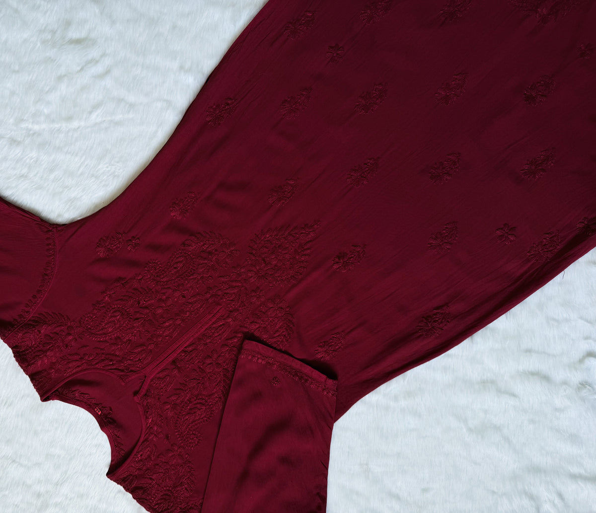 Haya Maroon Long Rayon Kurti with Chikankari Handwork