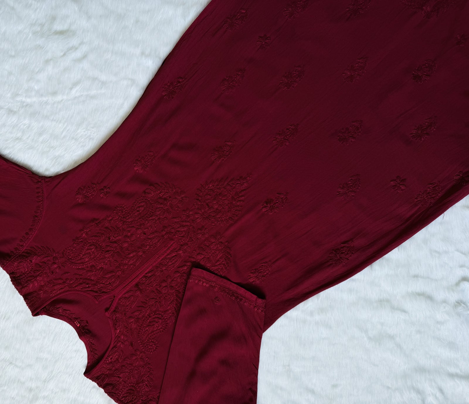 Haya Maroon Long Rayon Kurti with Chikankari Handwork