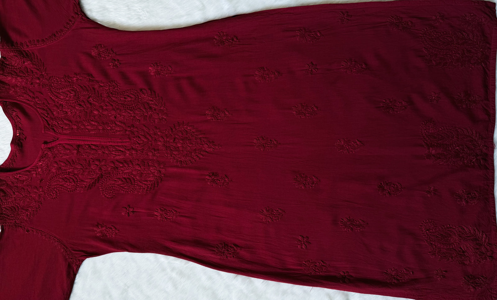 Haya Maroon Long Rayon Kurti with Chikankari Handwork