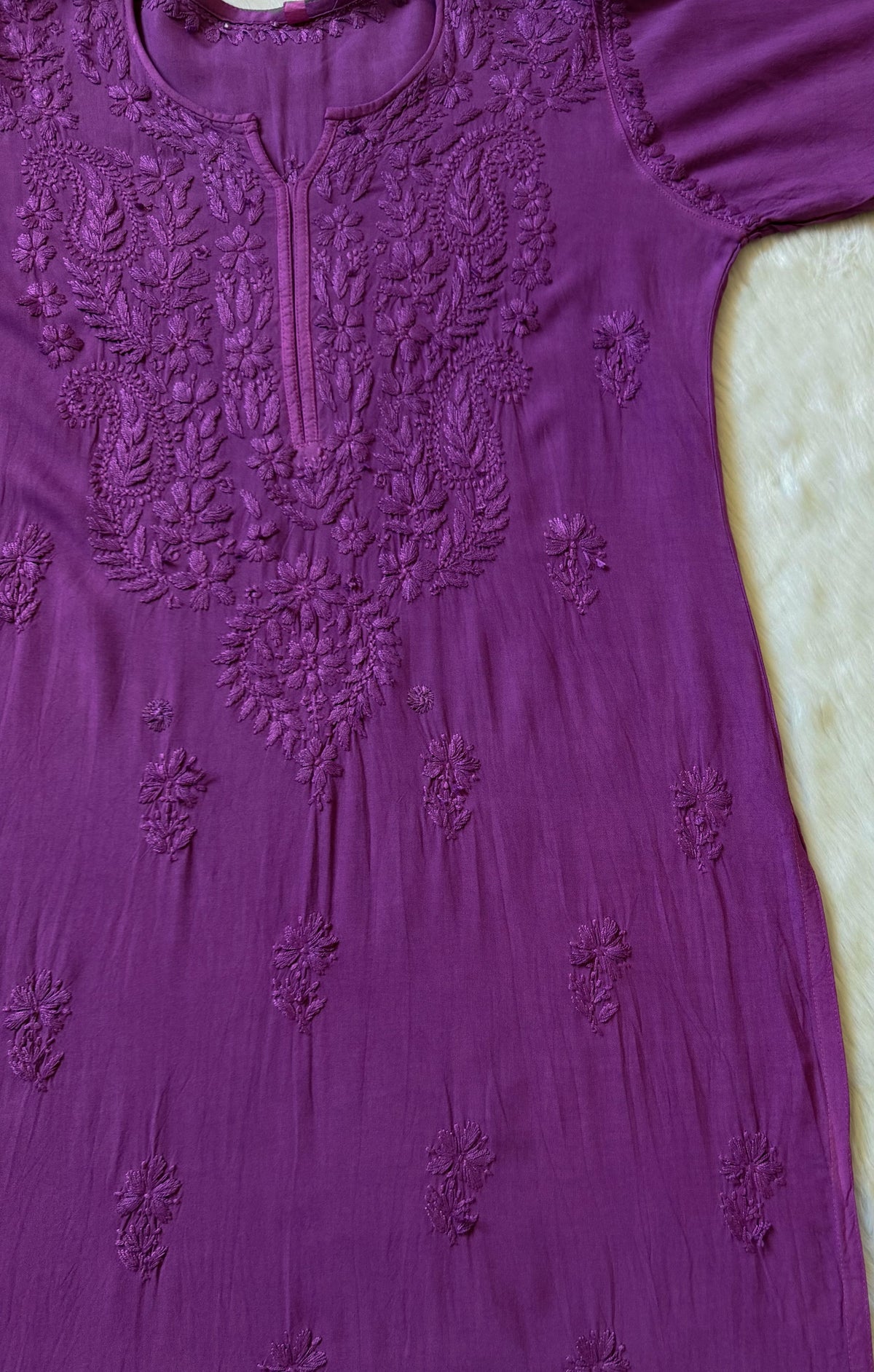 Haya Mauve Purple Long Rayon Kurti with Chikankari Handwork
