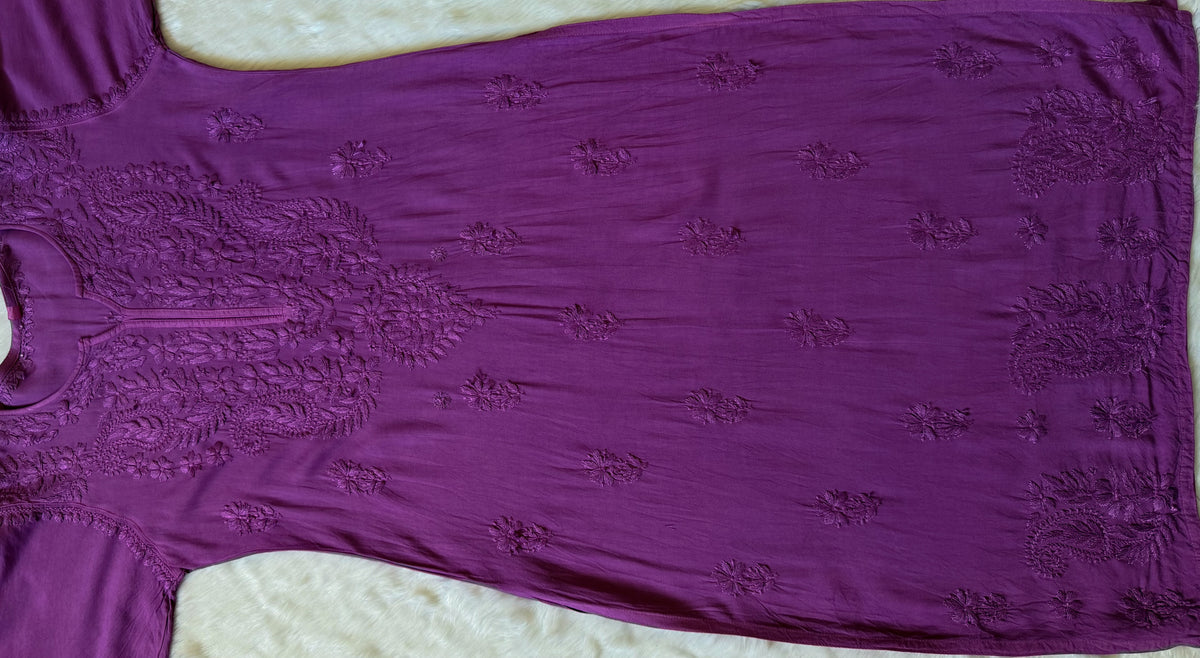 Haya Mauve Purple Long Rayon Kurti with Chikankari Handwork