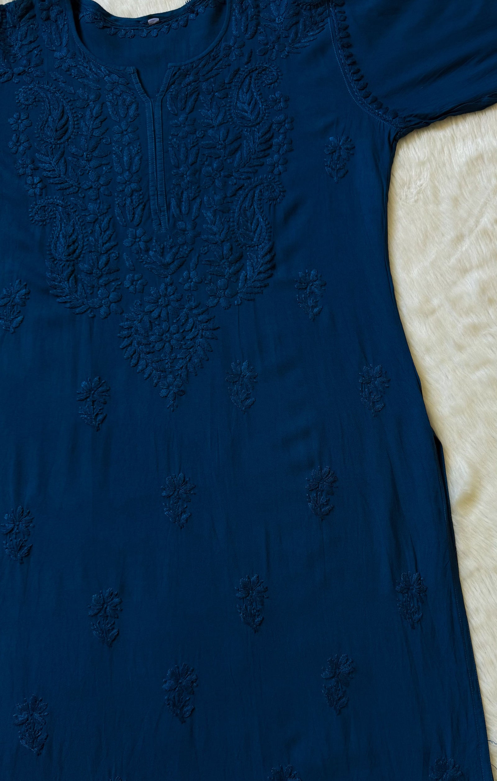 Haya Navy Blue Long Rayon Kurti with Chikankari Handwork