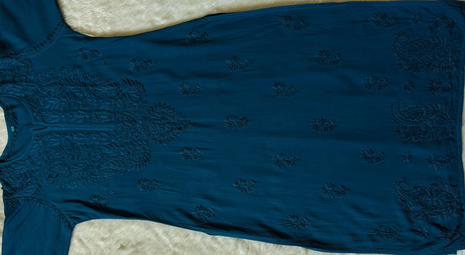 Haya Teal Long Rayon Kurti with Chikankari Handwork