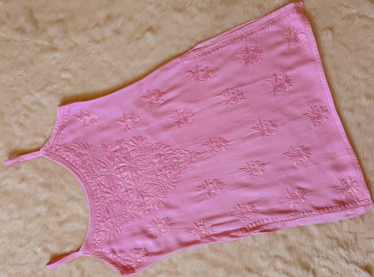 Heer Baby Pink Sleeveless Short Rayon Kurti