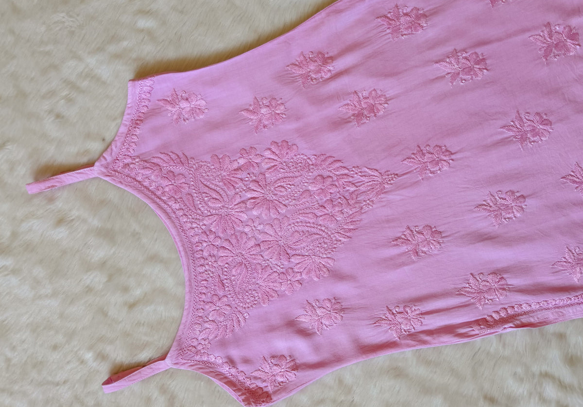 Heer Baby Pink Sleeveless Short Rayon Kurtis