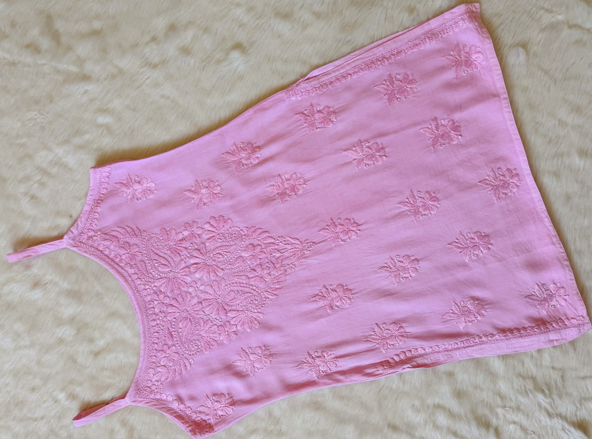 Heer Baby Pink Sleeveless Short Rayon Kurtis