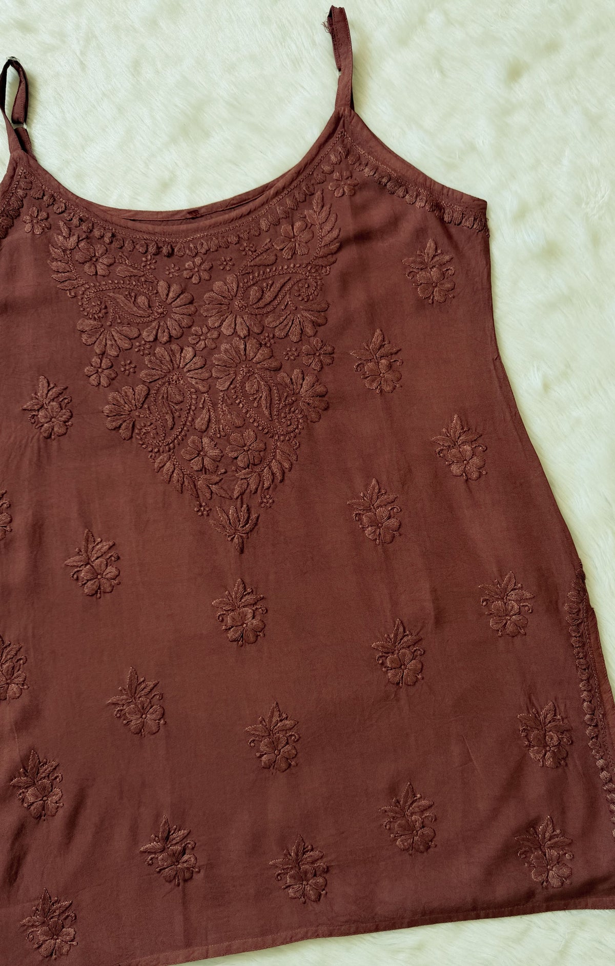 Heer Brown Sleeveless Short Rayon Kurti