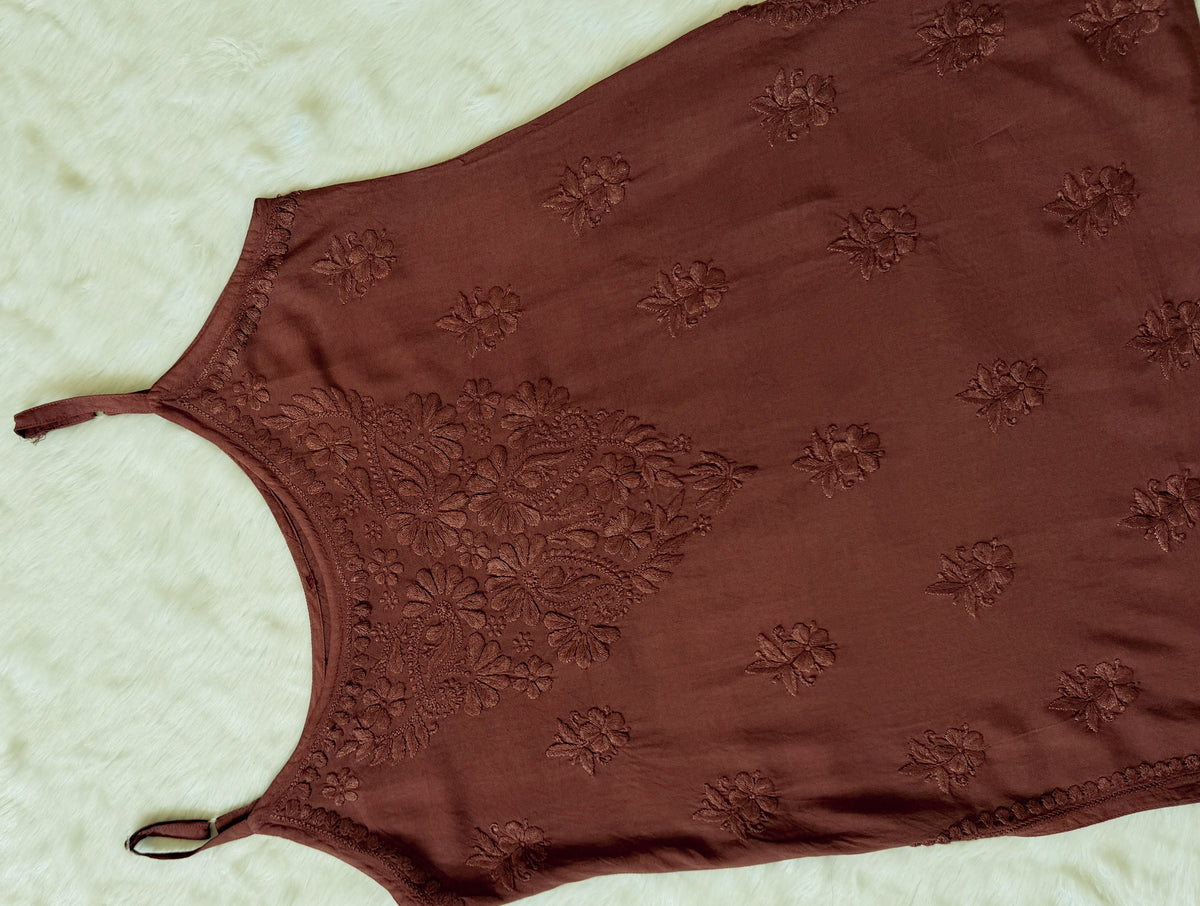 Heer Brown Sleeveless Short Rayon Kurti