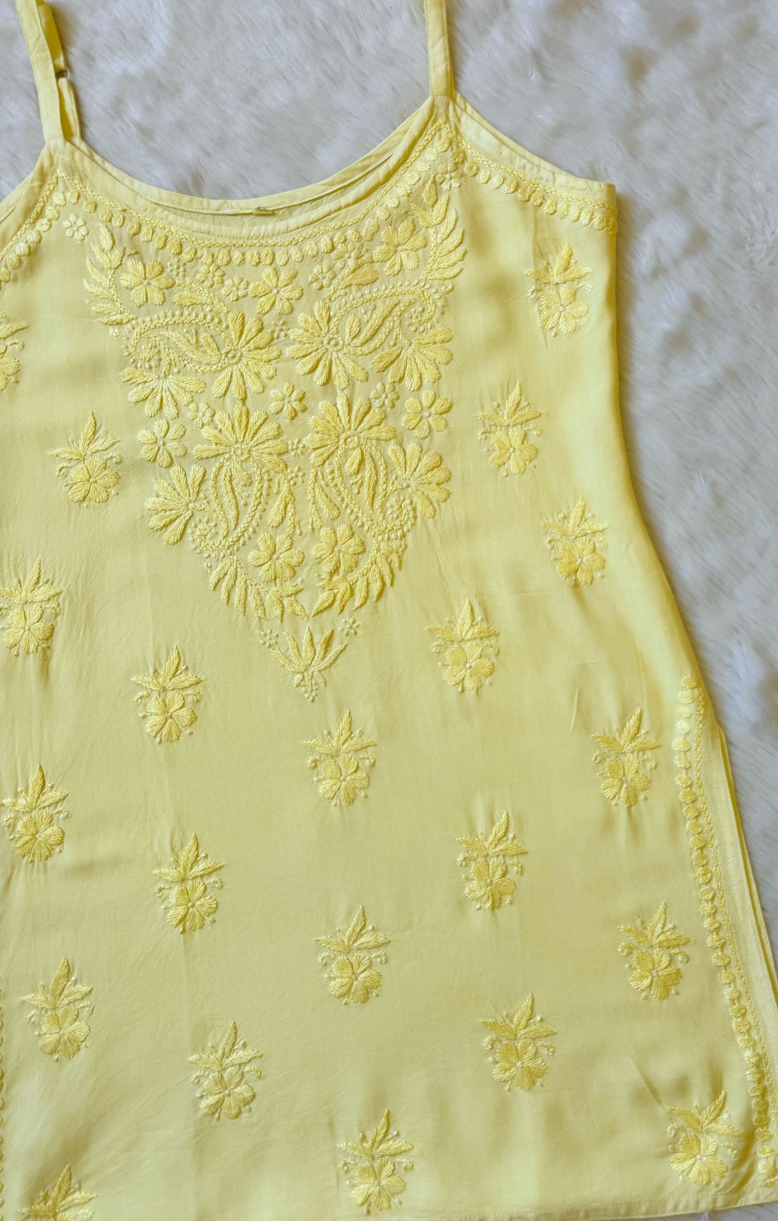 Heer Butter Yellow Sleeveless Short Rayon Kurti