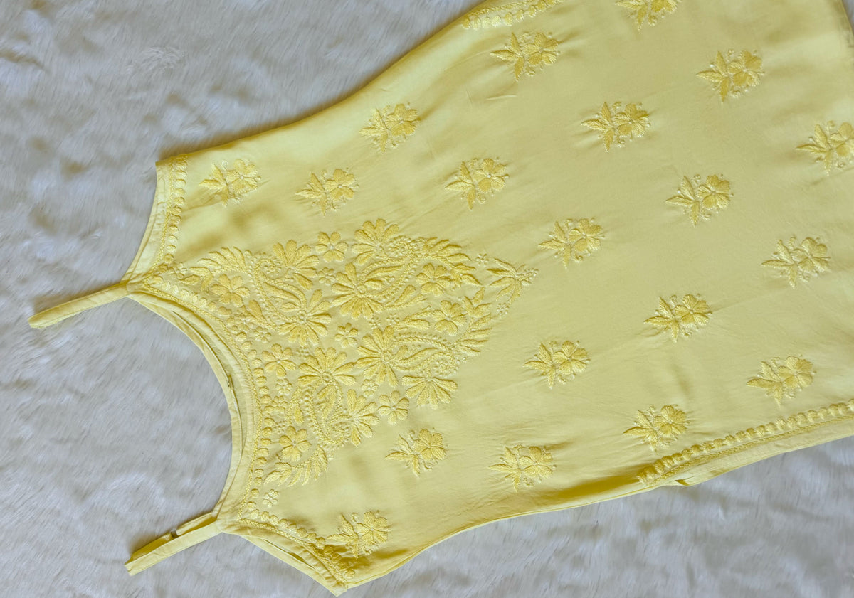 Heer Butter Yellow Sleeveless Short Rayon Kurti
