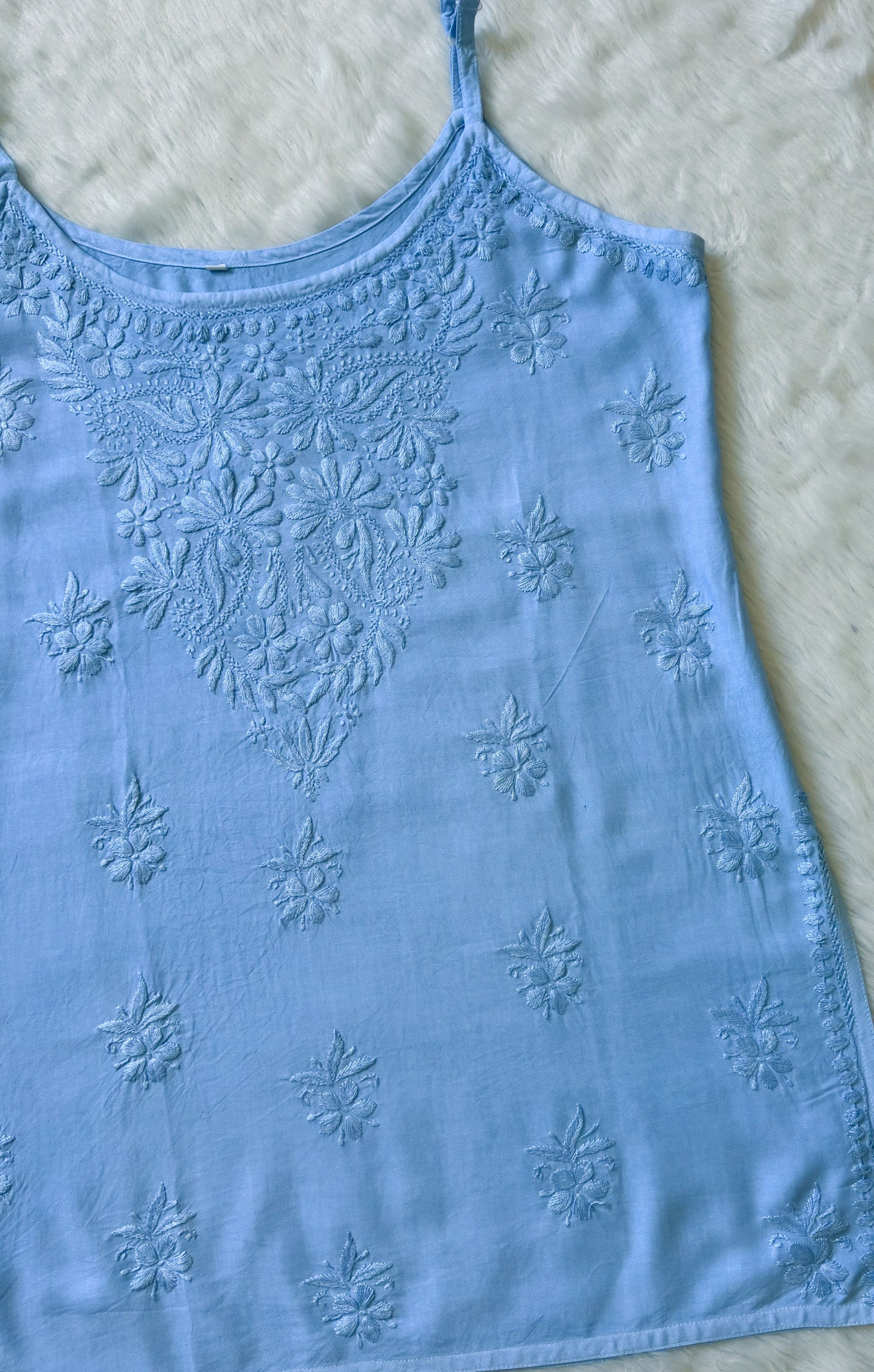 Heer Ice Blue Sleeveless Short Rayon Kurtis