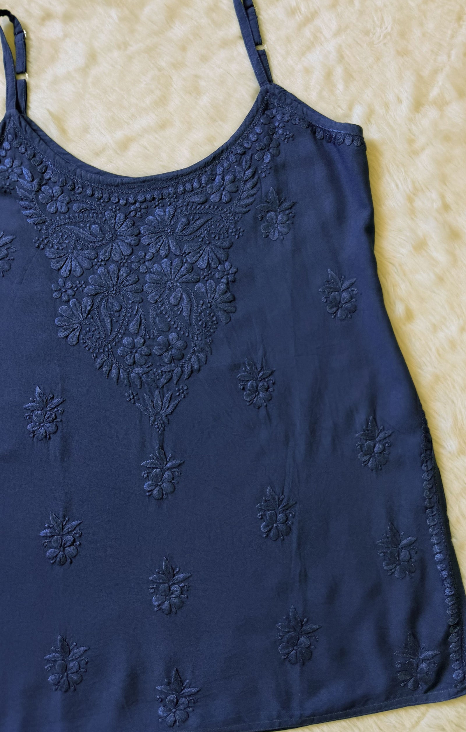 Heer Ink Blue Sleeveless Short Rayon Kurti