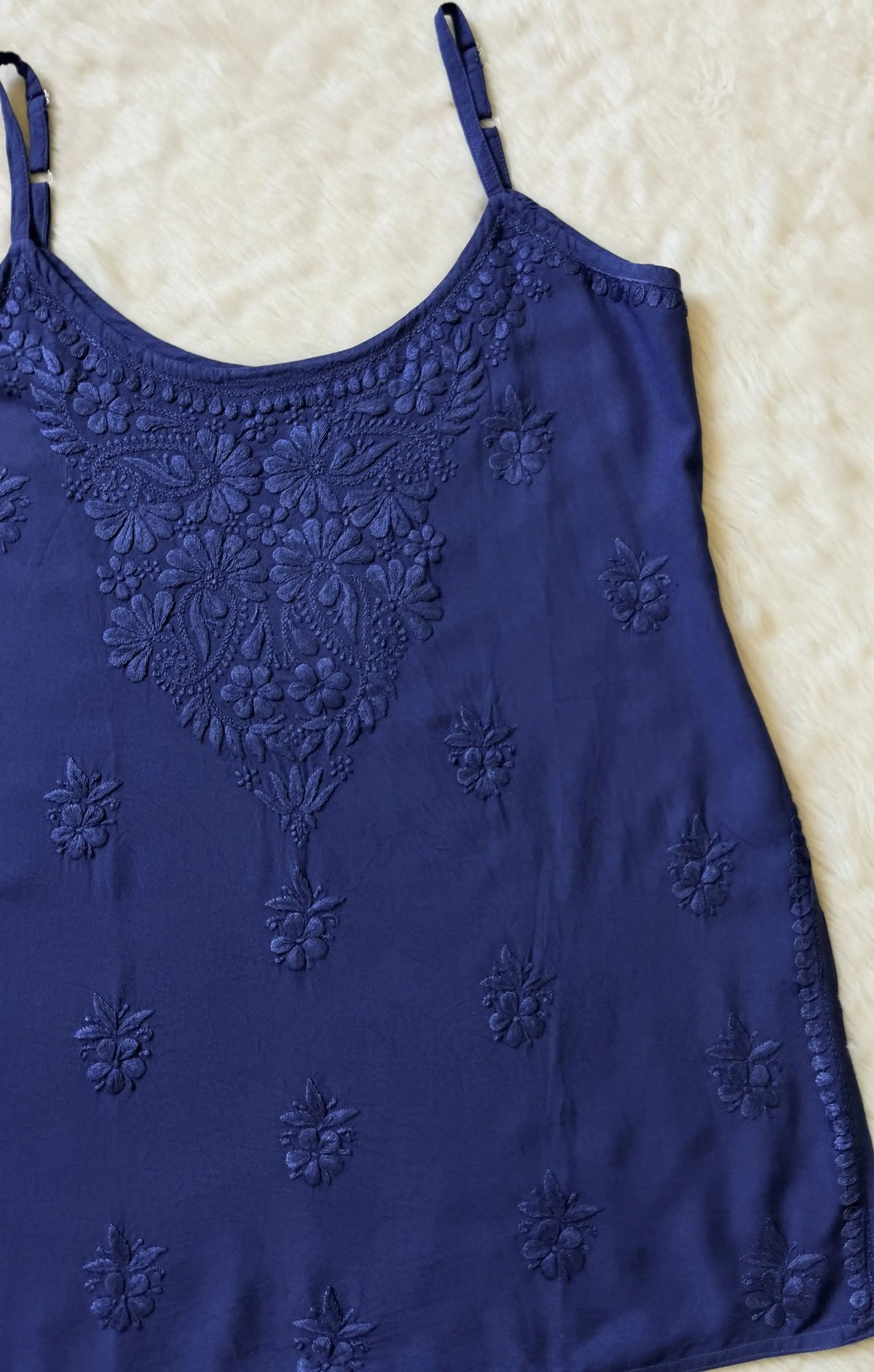Heer Ink Blue Sleeveless Short Rayon Kurti