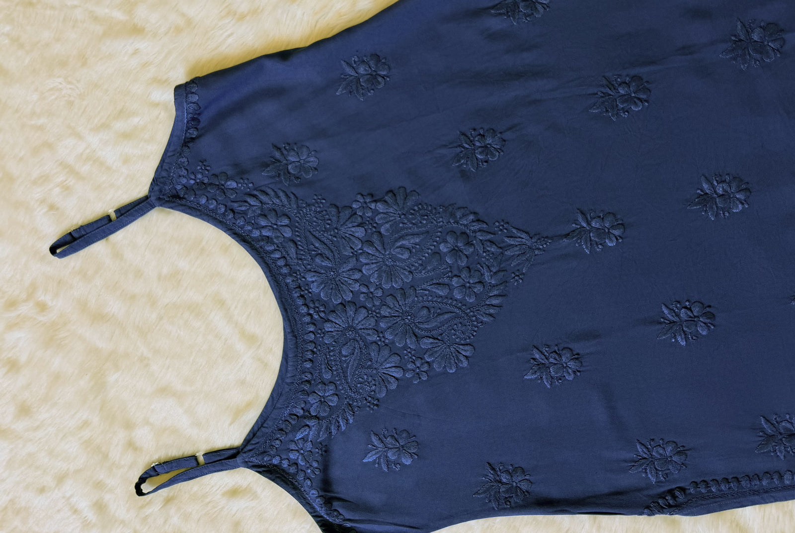 Heer Ink Blue Sleeveless Short Rayon Kurti