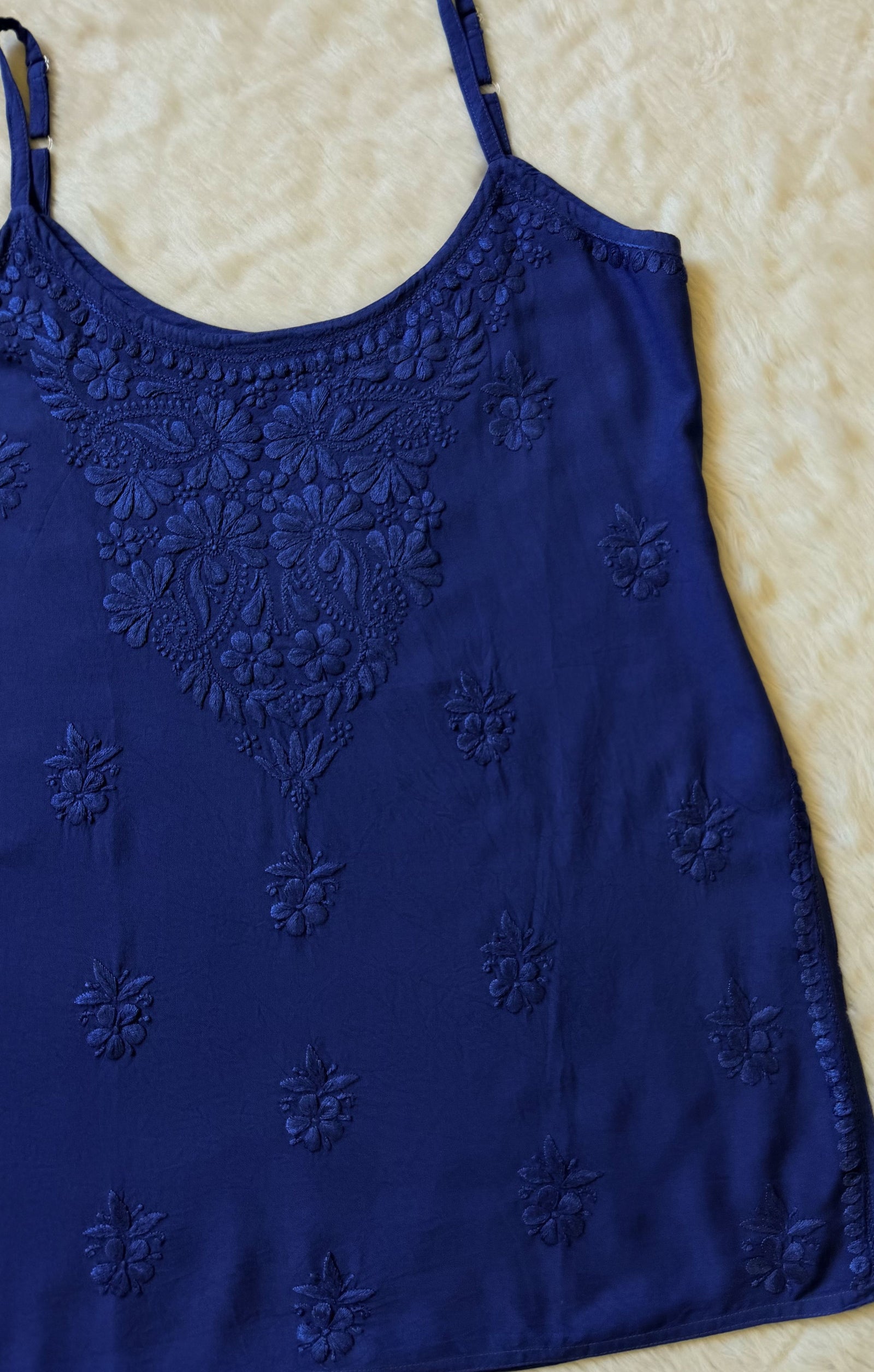 Heer Ink Blue Sleeveless Short Rayon Kurtis