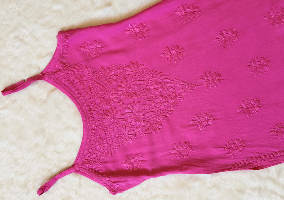 Heer Rose Pink Sleeveless Short Rayon Kurti