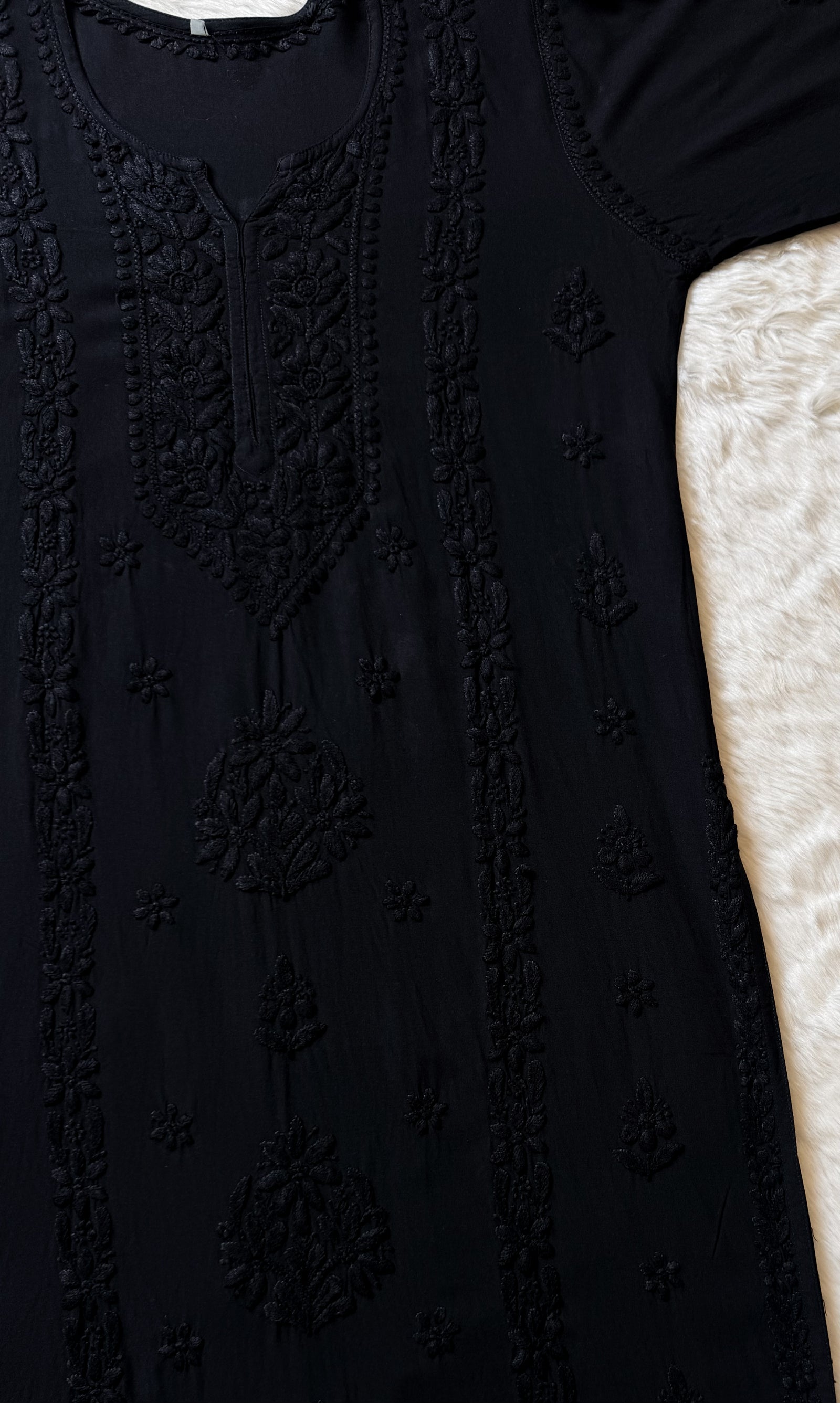 Hiba Black Rayon Chikankari Kurta Bottom Set