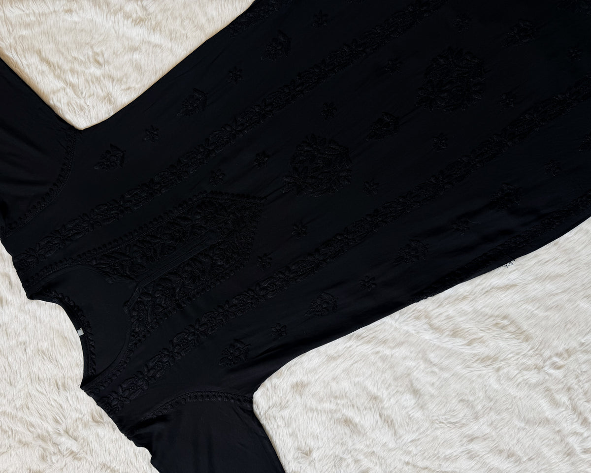 Hiba Black Rayon Chikankari Kurta Bottom Set
