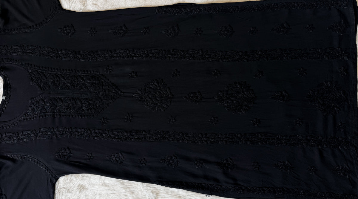 Hiba Black Rayon Chikankari Kurta Bottom Set