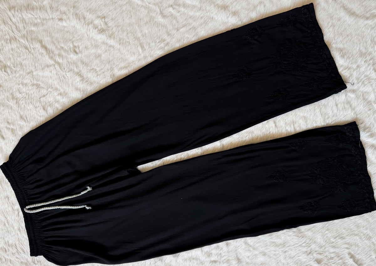Hiba Black Rayon Chikankari Kurta Bottom Set