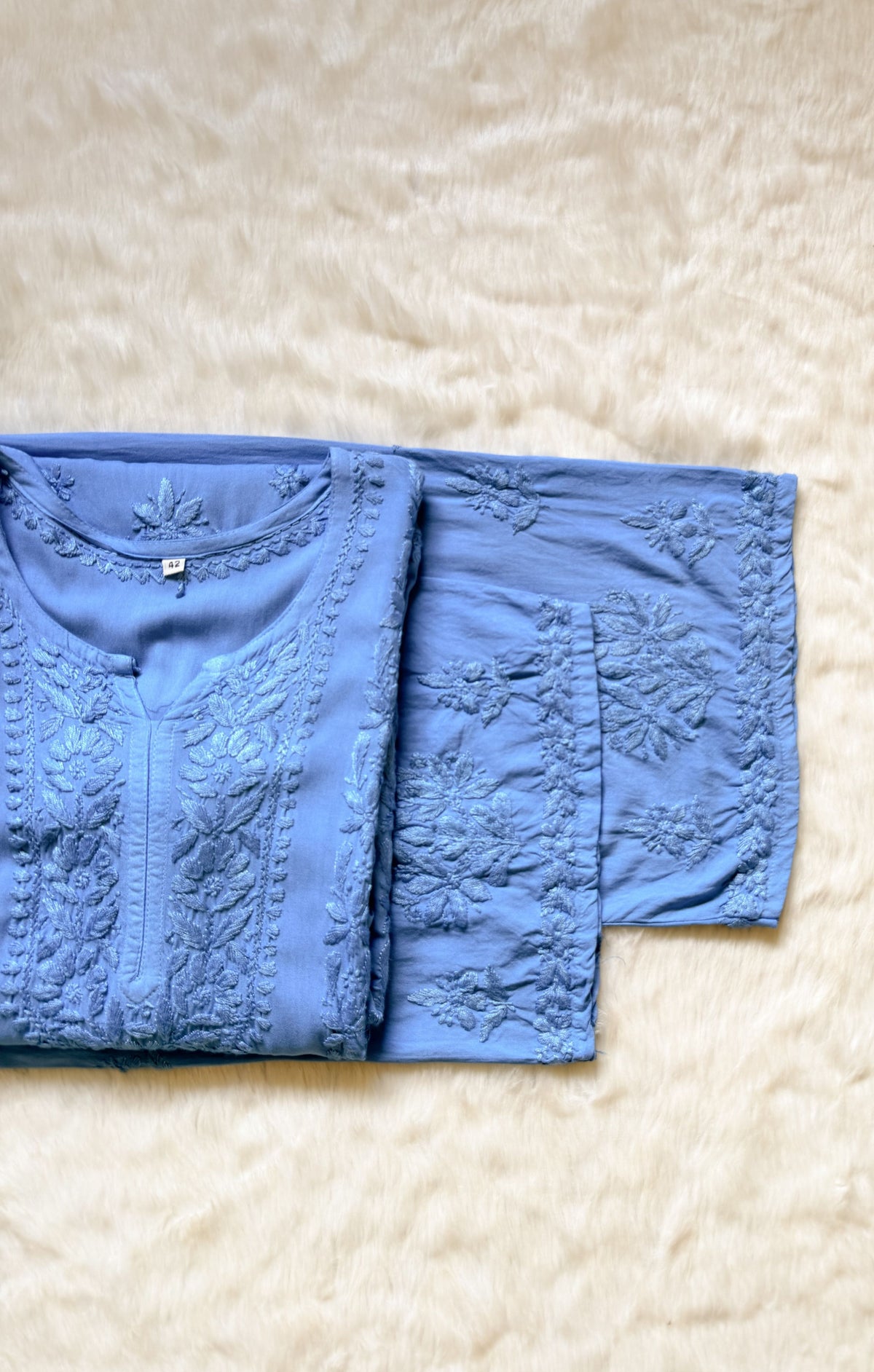 Hiba Blue Rayon Chikankari Kurta Bottom Set