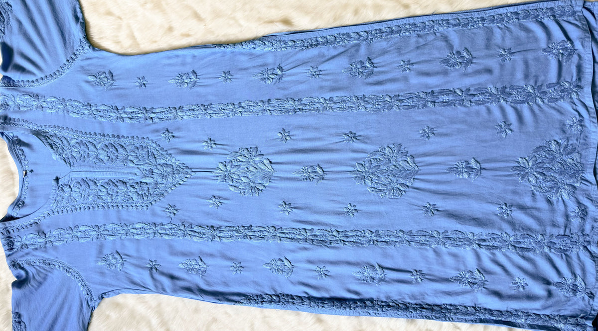 Hiba Blue Rayon Chikankari Kurta Bottom Set