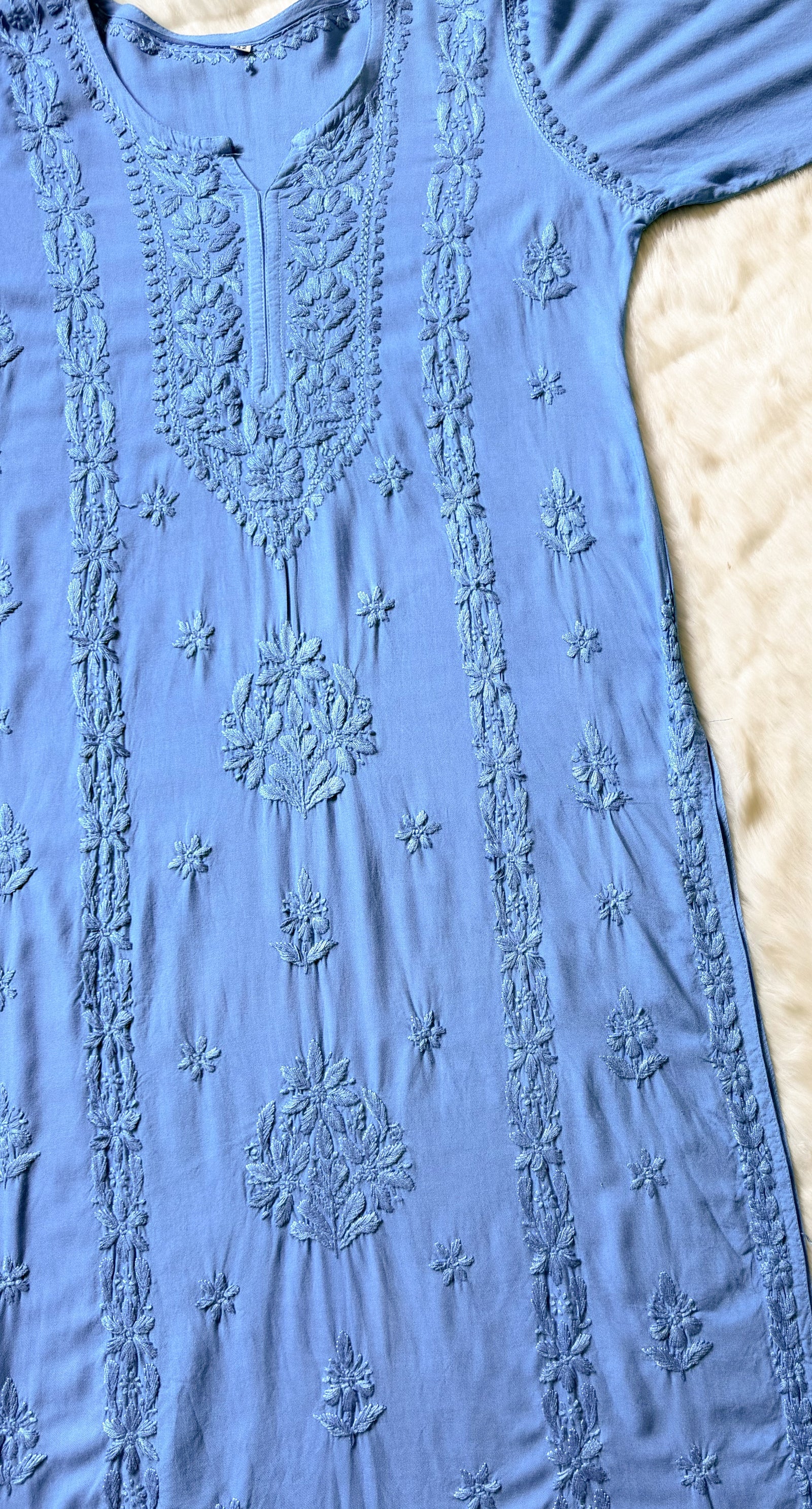 Hiba Blue Rayon Chikankari Kurta Bottom Set