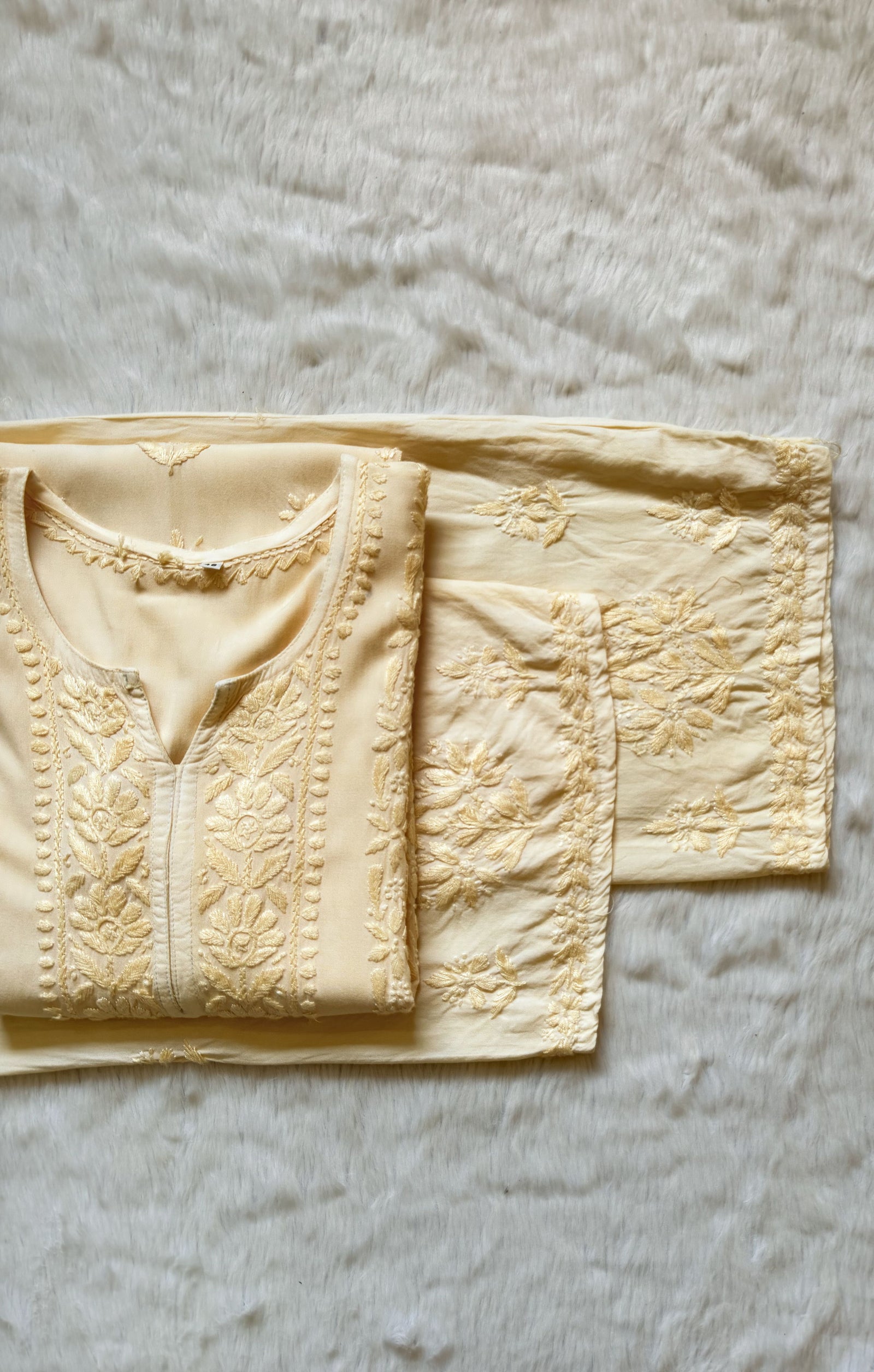 Hiba Butter Yellow Rayon Chikankari Kurta Bottom Set
