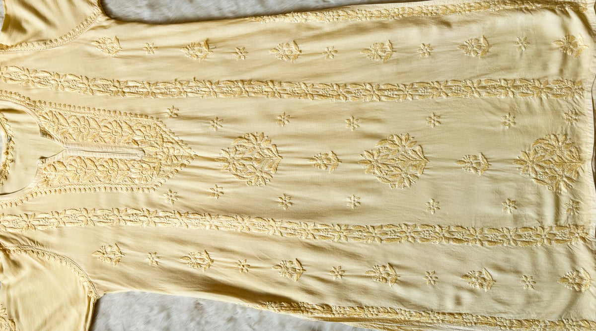 Hiba Butter Yellow Rayon Chikankari Kurta Bottom Set