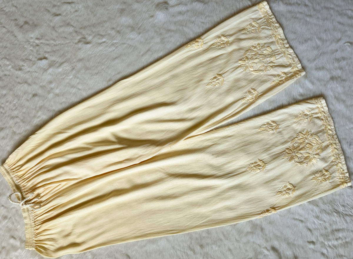 Hiba Butter Yellow Rayon Chikankari Kurta Bottom Set