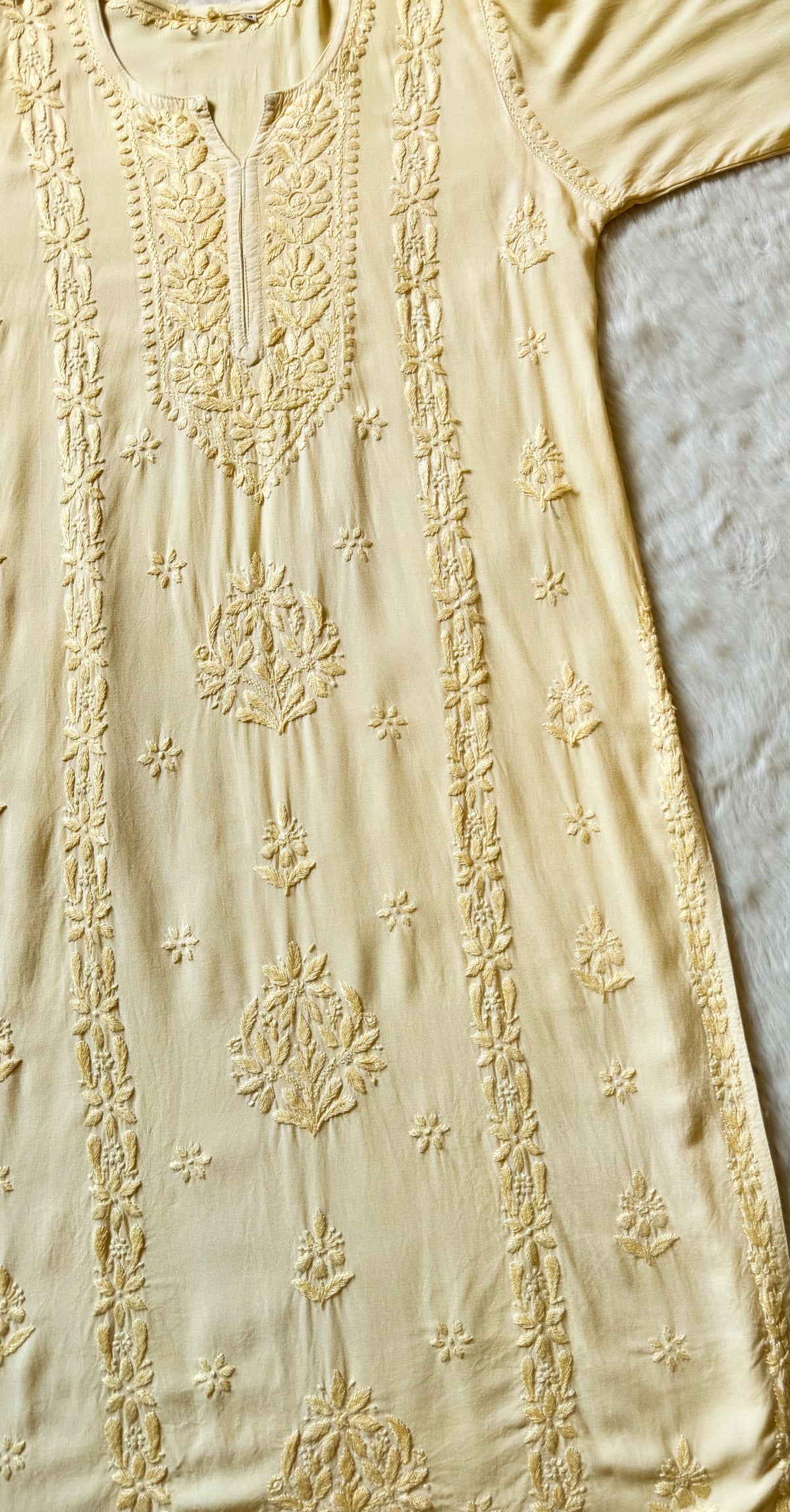 Hiba Butter Yellow Rayon Chikankari Kurta Bottom Set