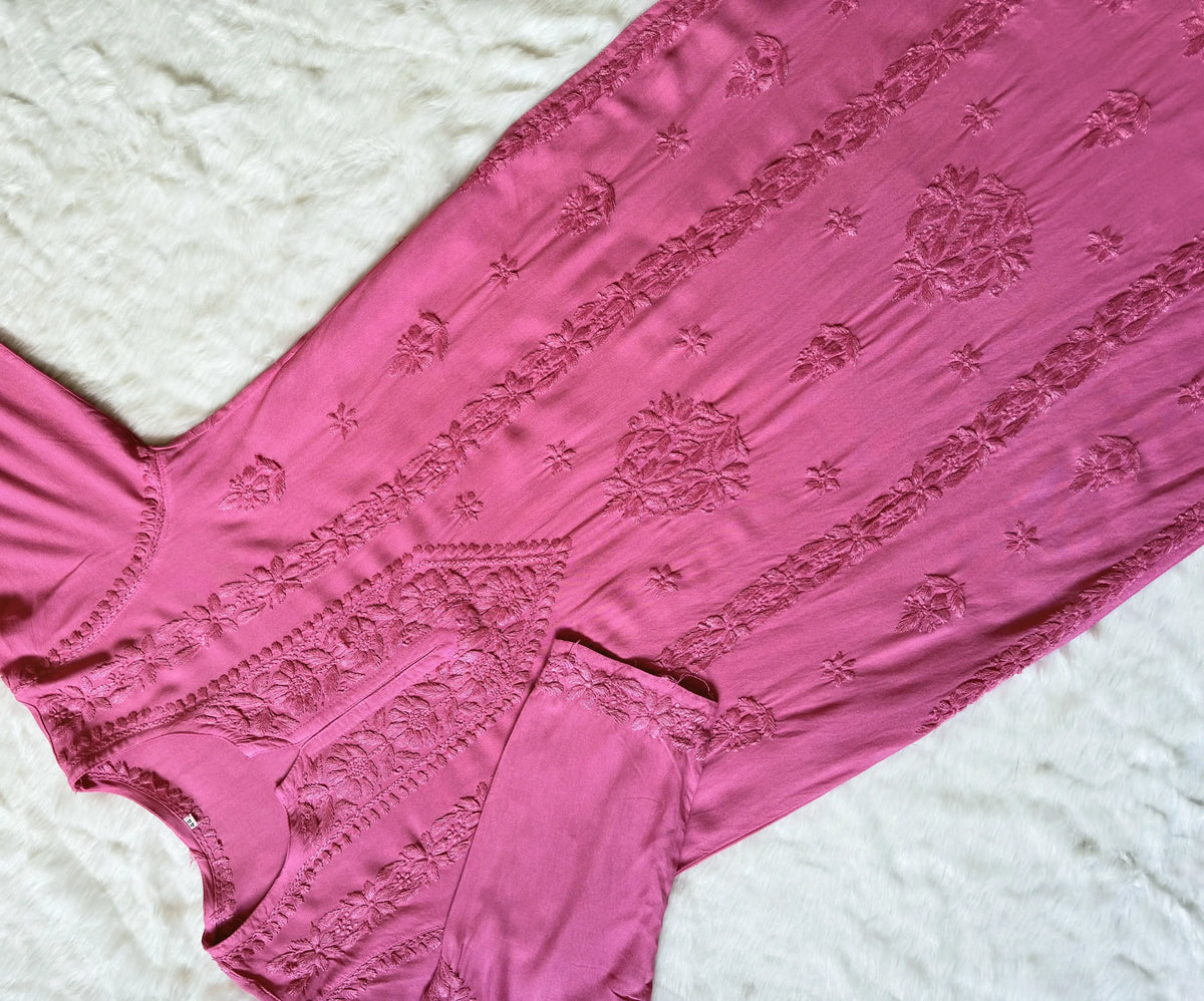 Hiba Mauve Pink Rayon Chikankari Kurta Bottom Set