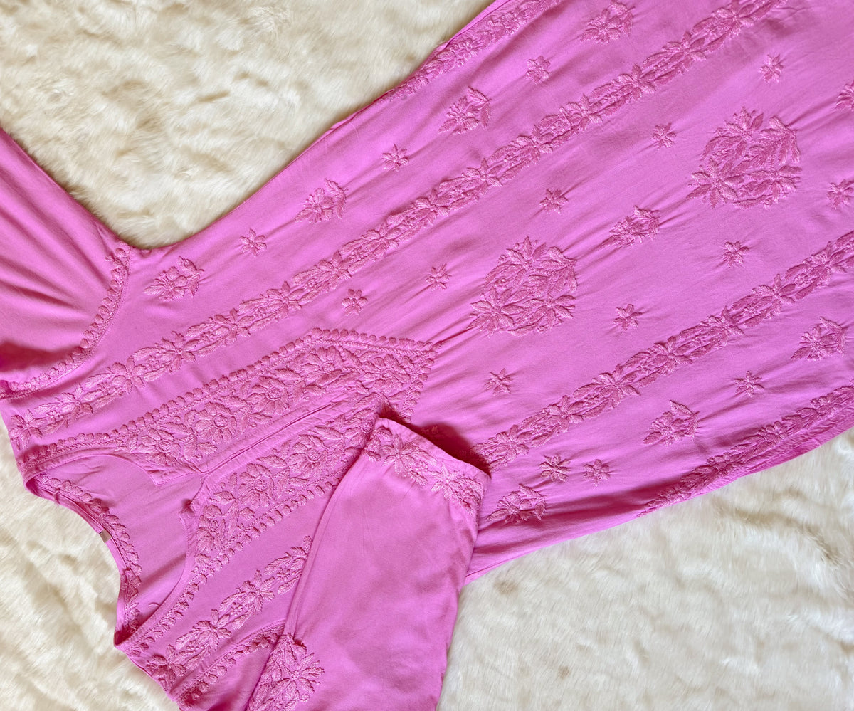 Hiba Pink Rayon Chikankari Kurta Bottom Set