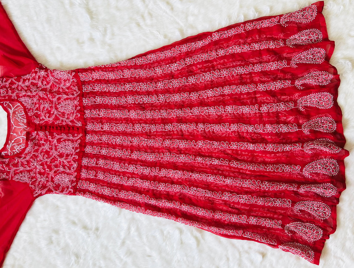 Hiba Red Georgette Anarkali with Heavy Chikankari