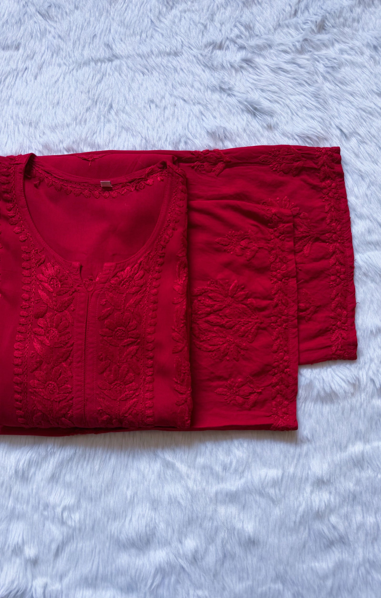 Hiba Red Rayon Chikankari Kurta Bottom Set