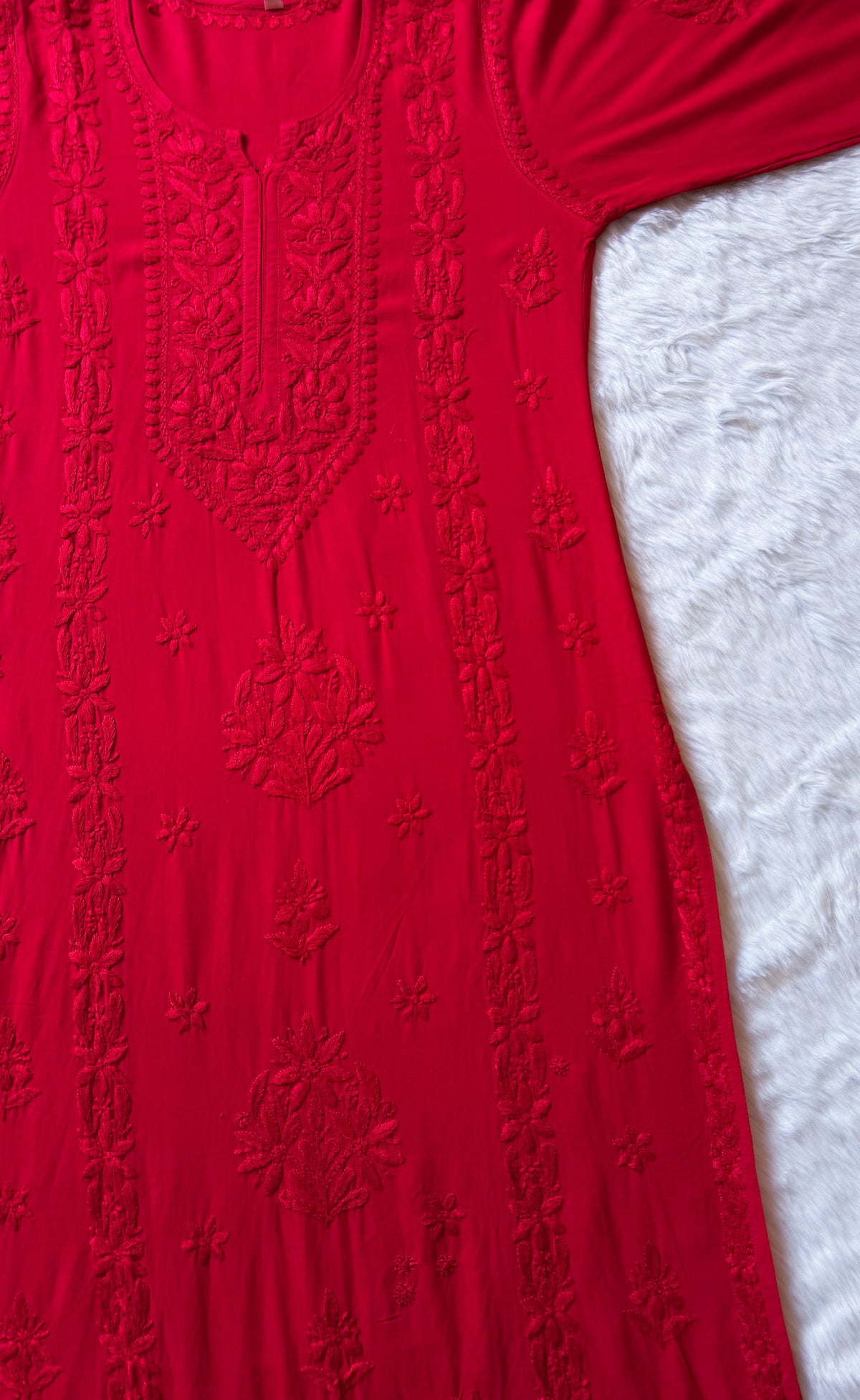 Hiba Red Rayon Chikankari Kurta Bottom Set