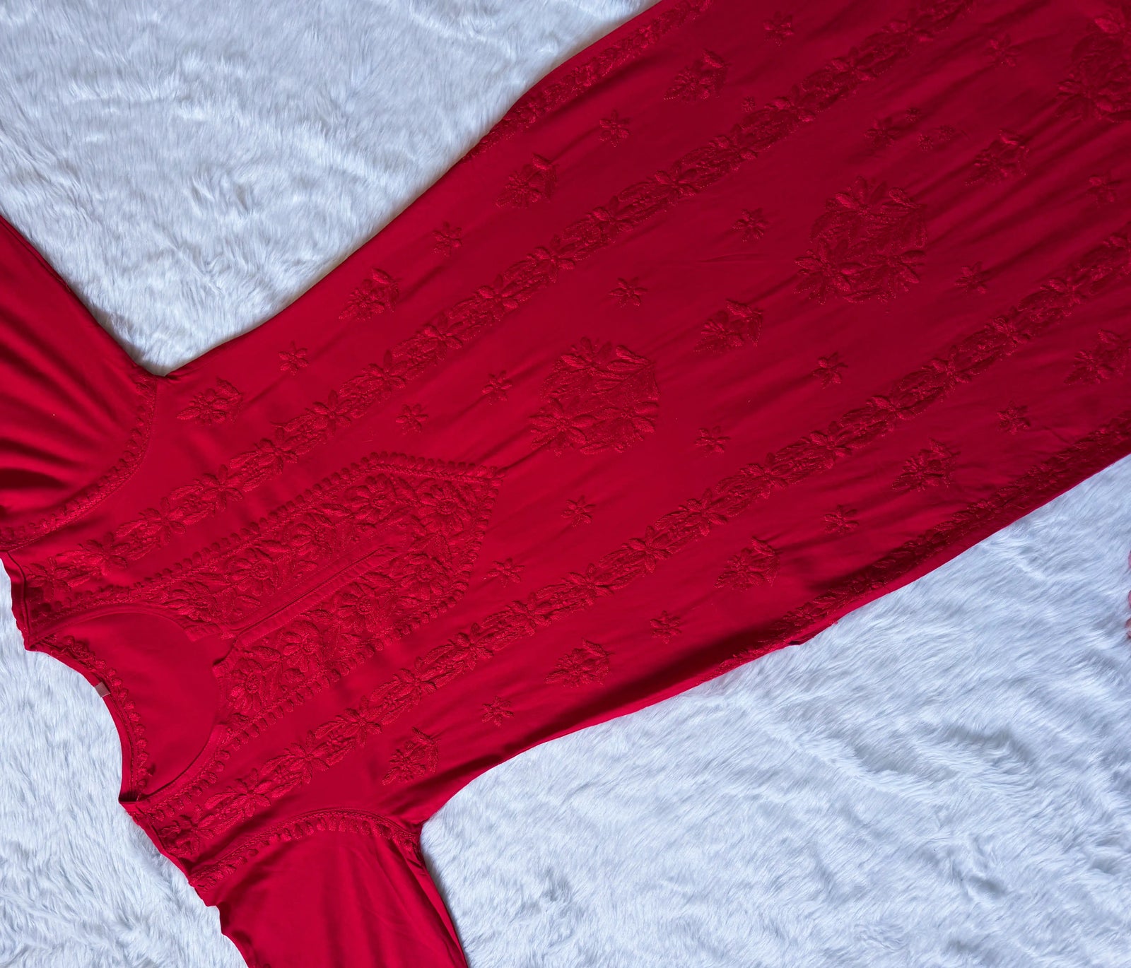 Hiba Red Rayon Chikankari Kurta Bottom Set