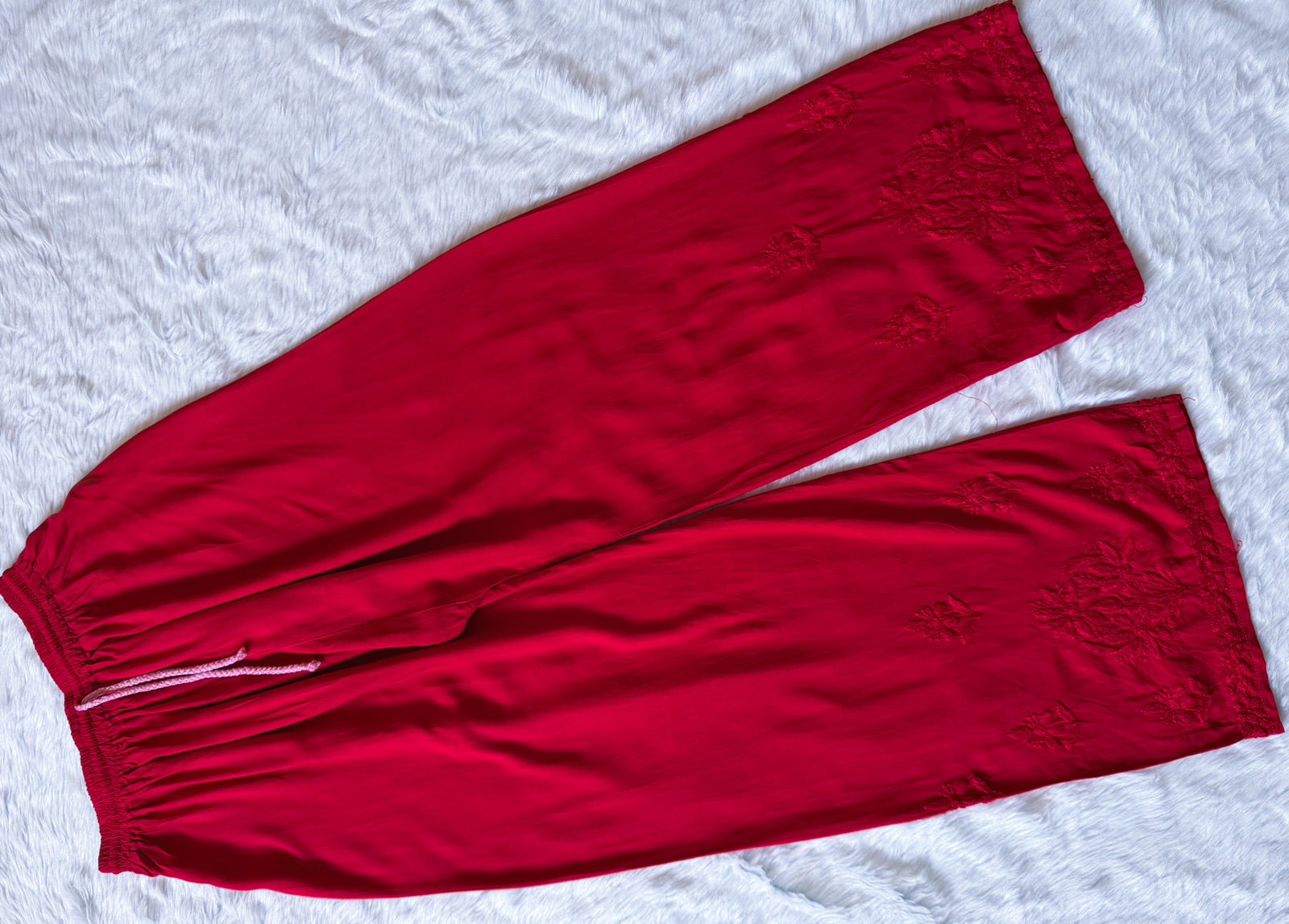 Hiba Red Rayon Chikankari Kurta Bottom Set