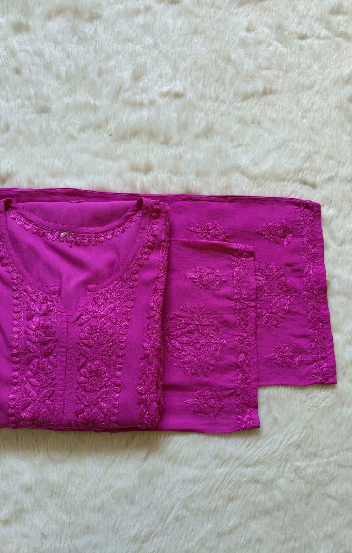Hiba Rose Pink Rayon Chikankari Kurta Bottom Set