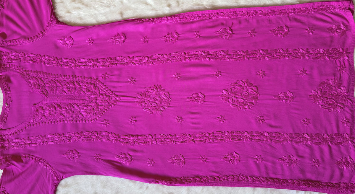 Hiba Rose Pink Rayon Chikankari Kurta Bottom Set
