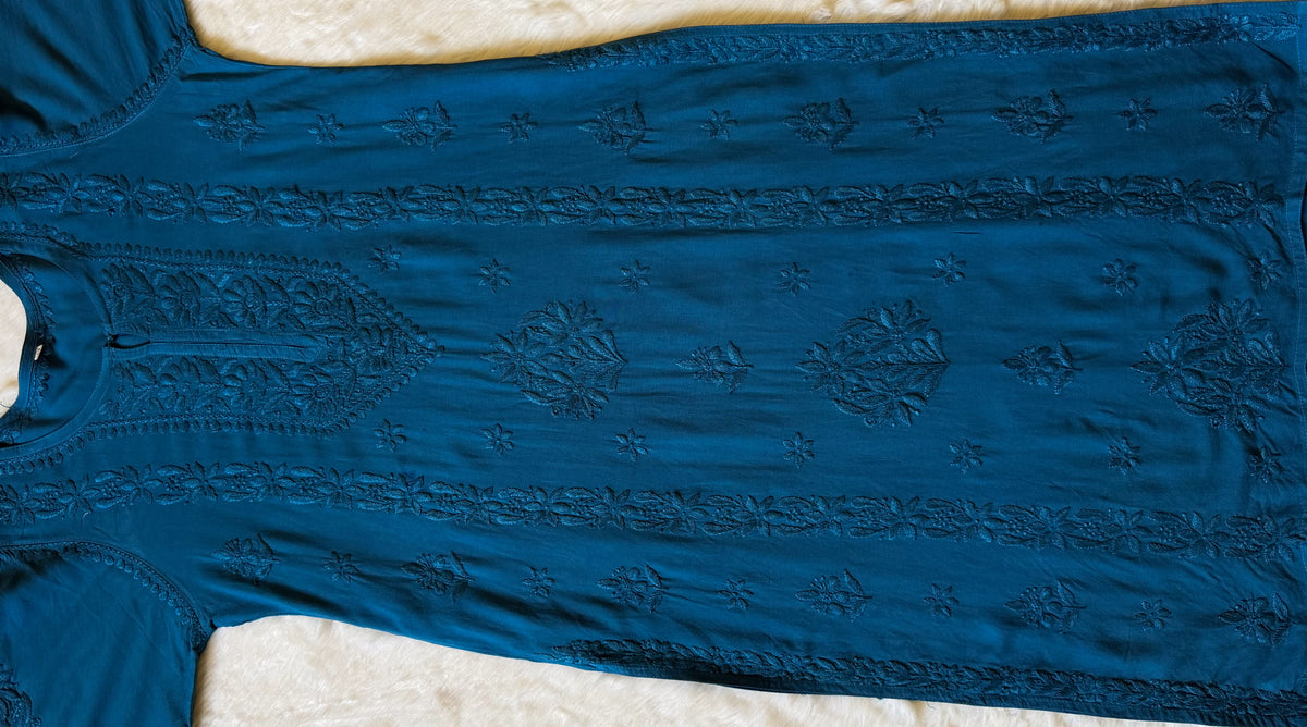 Hiba Teal Rayon Chikankari Kurta Bottom Set