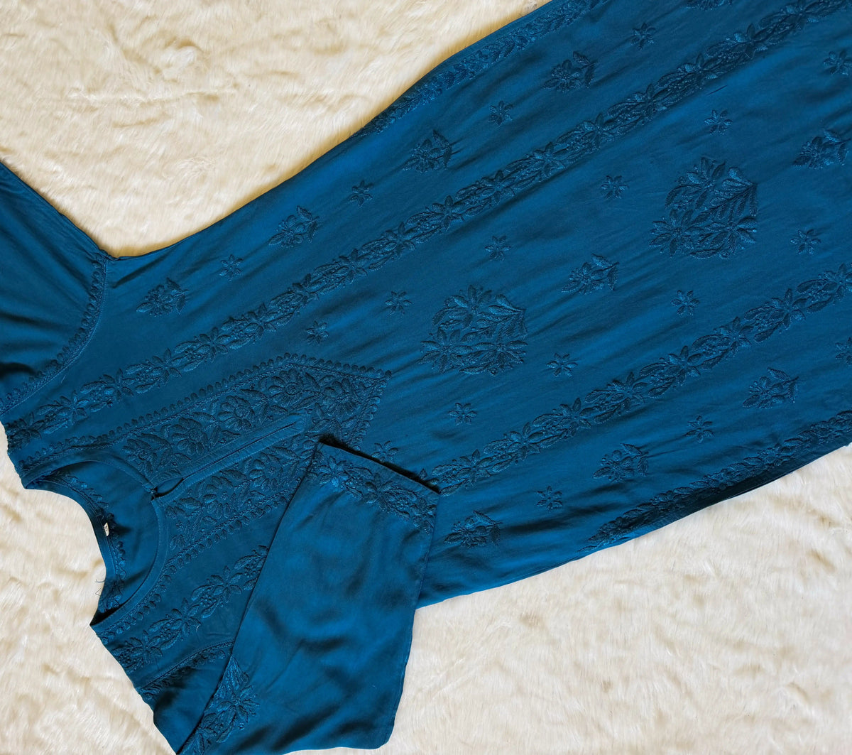 Hiba Teal Rayon Chikankari Kurta Bottom Set