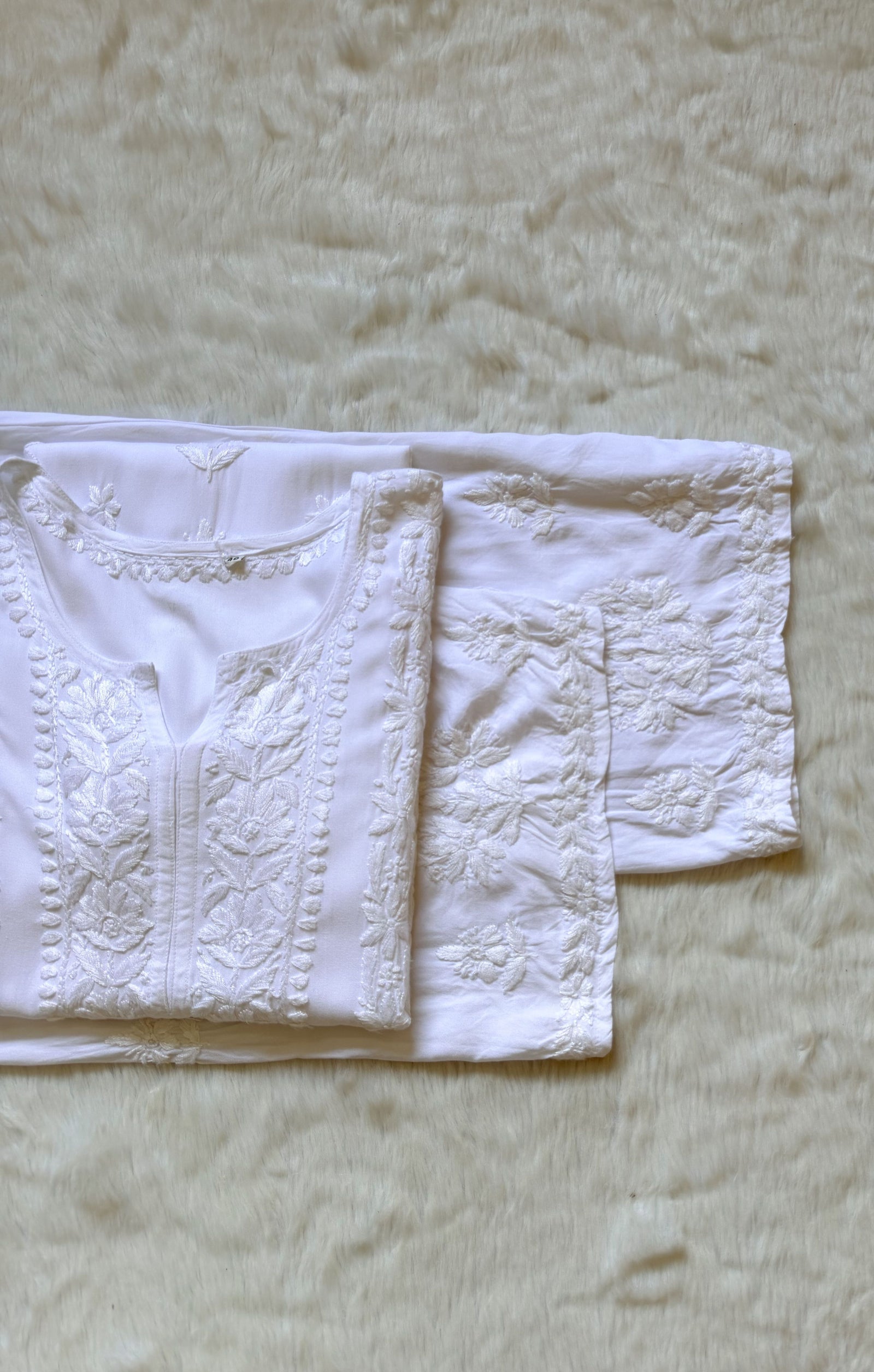 Hiba White Rayon Chikankari Kurta Bottom Set
